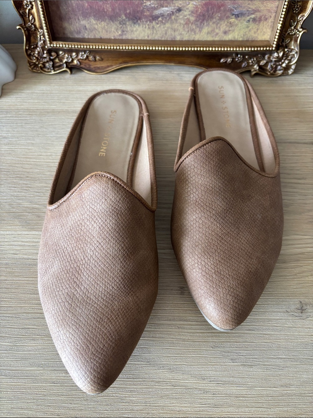 Sun + Stone Cognac Brown Nina Slip-On Mules